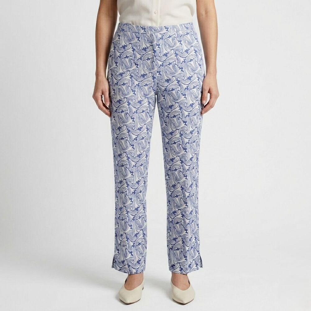 Brooks Brothers Paisley Irish Linen Pants Womens 6 Blue White Lined Boho Coastal